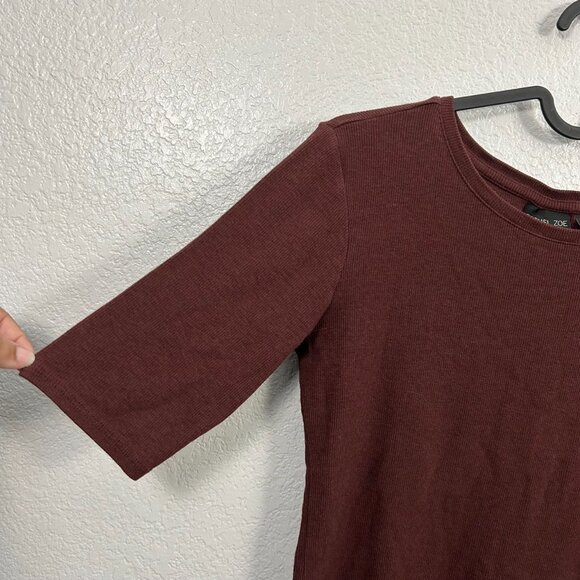 Rachel Zoe Ribbed Knit Half Sleeve T-Shirt Capsule Basic Closet Essential - Picture 3 of 6